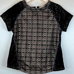 Lucid-Pink Black Lace Overlay Nude Contrast Back Zip Blouse Size Small